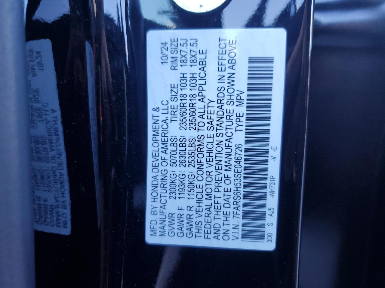 2025 Honda Cr-V Sport VIN: 7FARS6H53SE046726 Lot: 84863395