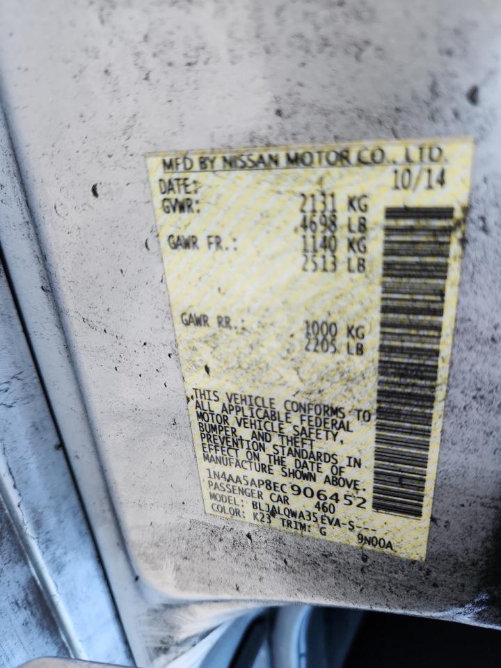 2014 Nissan Maxima S VIN: 1N4AA5AP8EC906452 Lot: 82003895