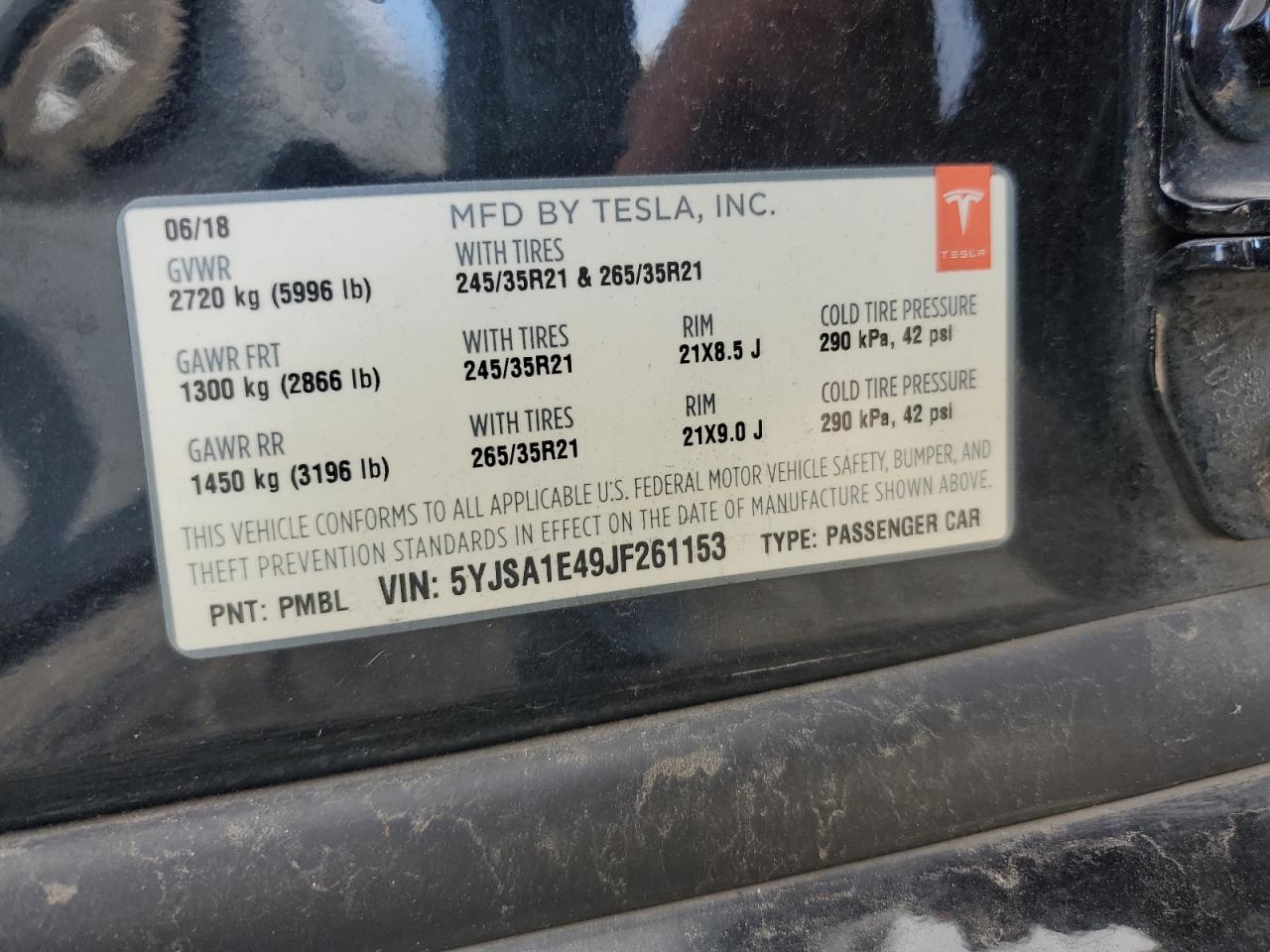 2018 Tesla Model S VIN: 5YJSA1E49JF261153 Lot: 82444395