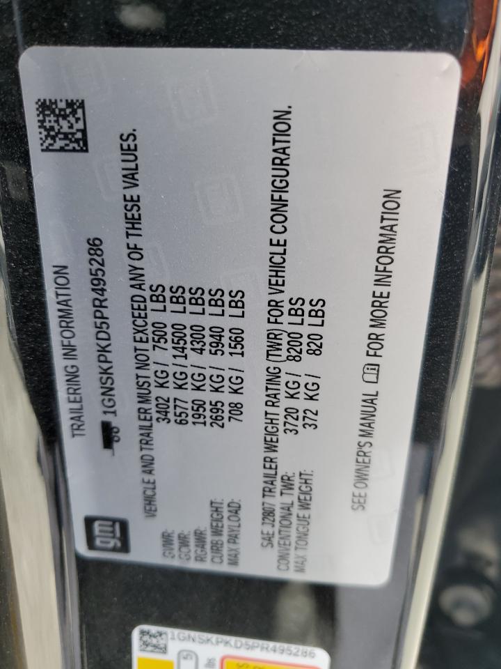 2023 Chevrolet Tahoe K1500 Z71 VIN: 1GNSKPKD5PR495286 Lot: 84980775