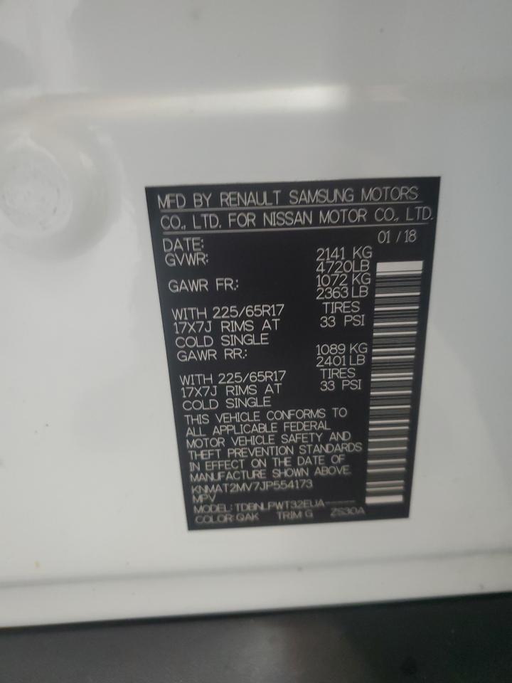 2018 Nissan Rogue S VIN: KNMAT2MV7JP554173 Lot: 86607515