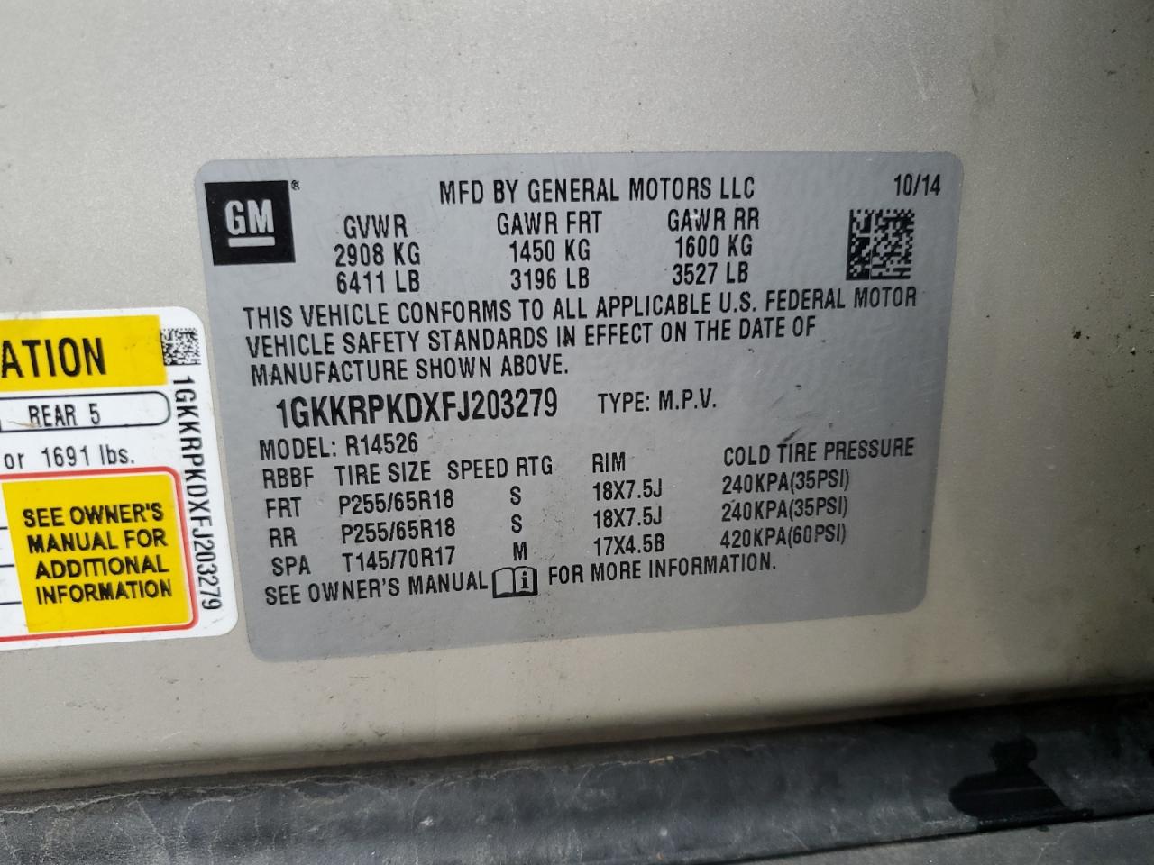 2015 GMC Acadia Sle VIN: 1GKKRPKDXFJ203279 Lot: 90607775