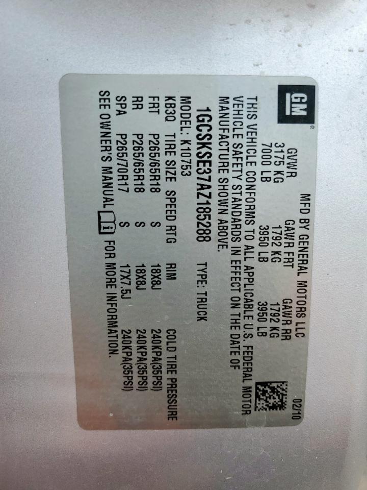 2010 Chevrolet Silverado K1500 Lt VIN: 1GCSKSE37AZ185288 Lot: 85579775