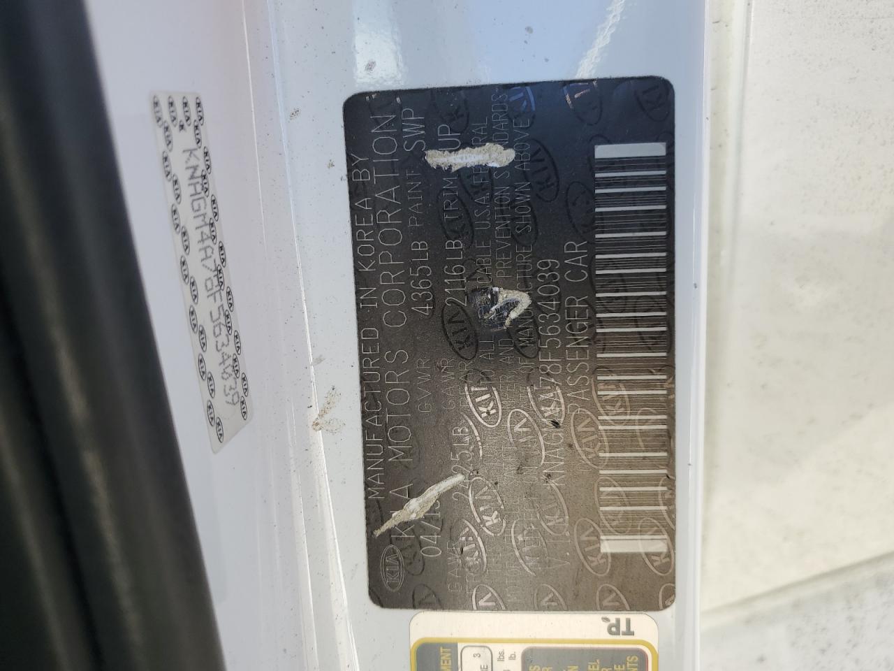 2015 Kia Optima Lx VIN: KNAGM4A78F5634039 Lot: 85127265