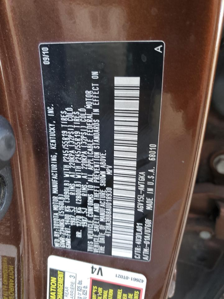 2010 Toyota Venza VIN: 4T3BA3BB8AU018930 Lot: 82322055
