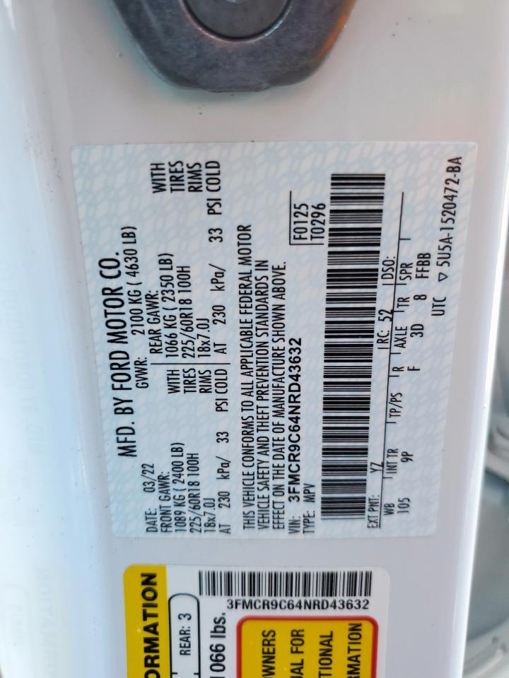 2022 Ford Bronco Sport Outer Banks VIN: 3FMCR9C64NRD43632 Lot: 84700325