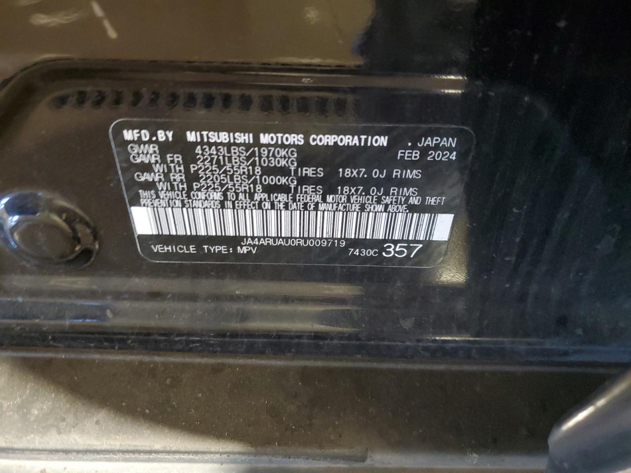 2024 Mitsubishi Outlander Sport S/Se VIN: JA4ARUAU0RU009719 Lot: 86706645