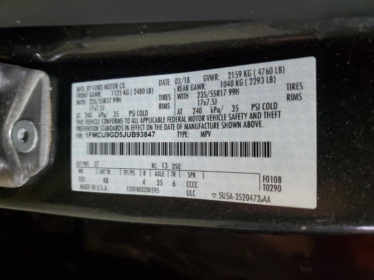 2018 Ford Escape Se VIN: 1FMCU9GD5JUB93847 Lot: 90855015