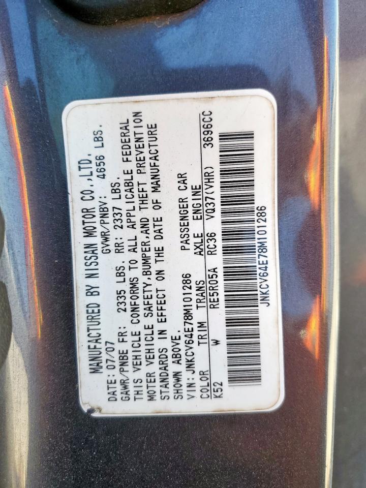 2008 Infiniti G37 Base VIN: JNKCV64E78M101286 Lot: 86227205