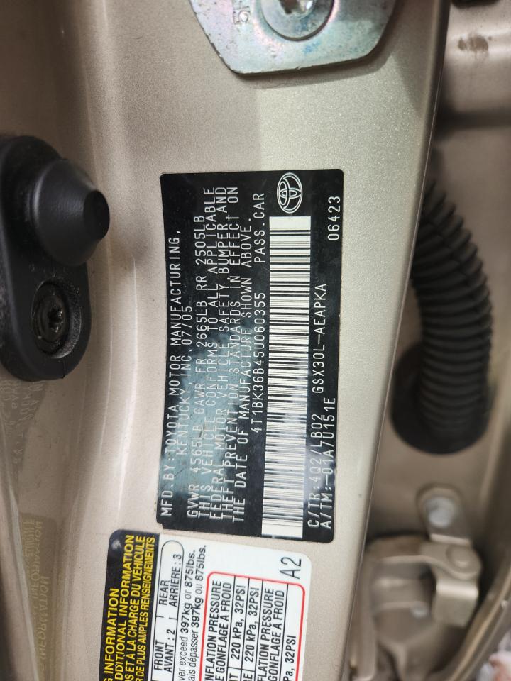 2005 Toyota Avalon Xl VIN: 4T1BK36B45U060355 Lot: 86300485