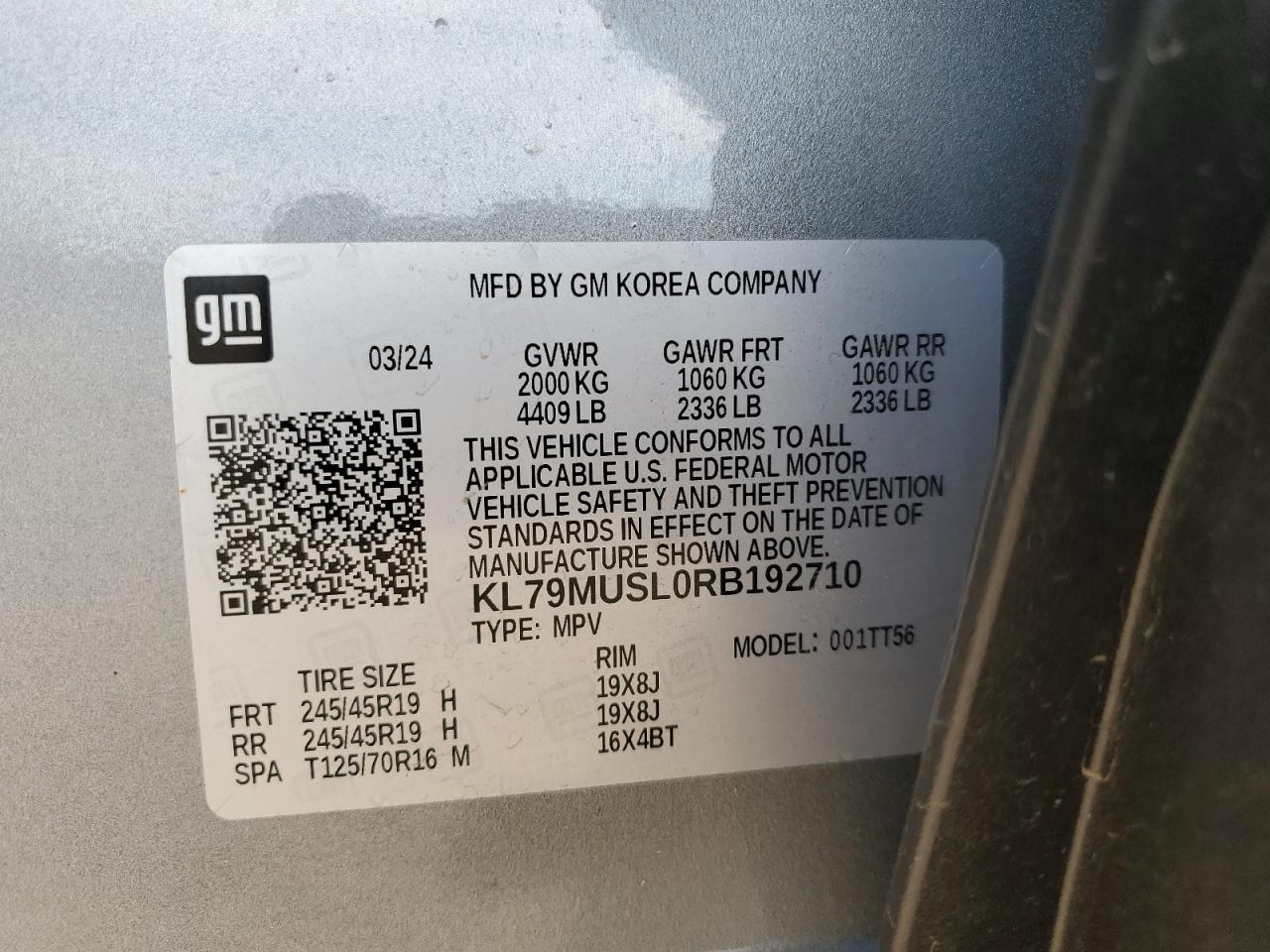 2024 Chevrolet Trailblazer Rs VIN: KL79MUSL0RB192710 Lot: 87279915