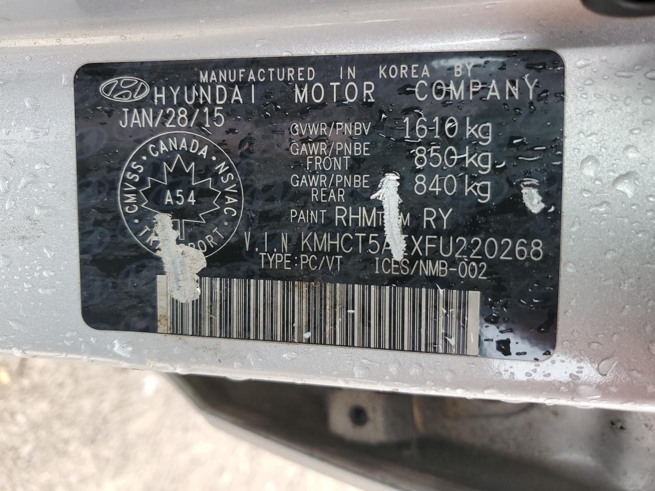 2015 Hyundai Accent Gs VIN: KMHCT5AEXFU220268 Lot: 85648925