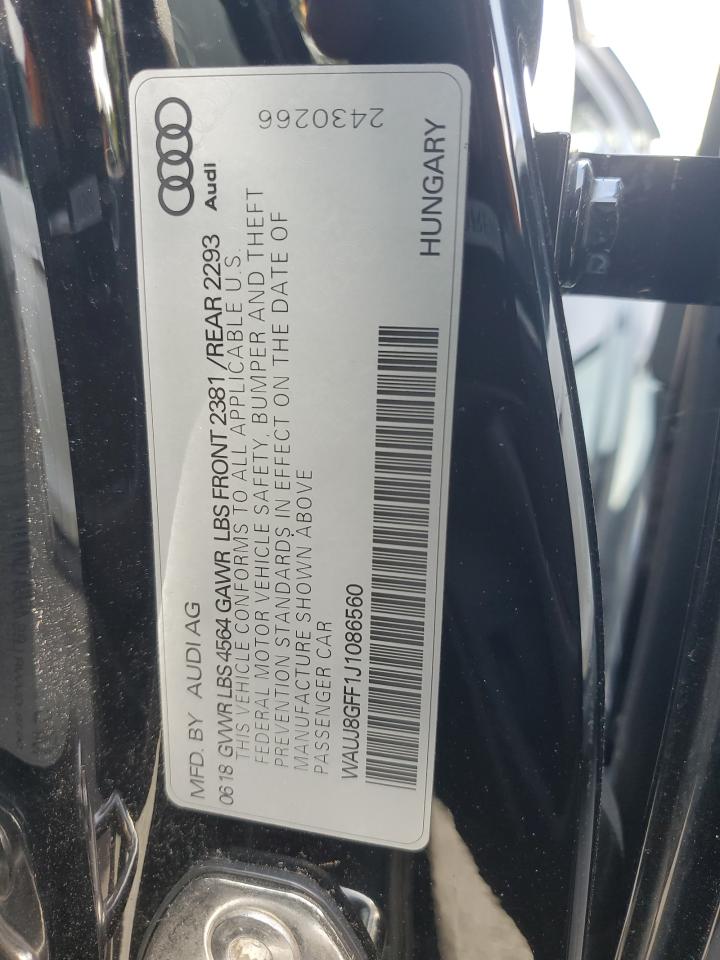 2018 Audi A3 Premium Plus VIN: WAUJ8GFF1J1086560 Lot: 84375075