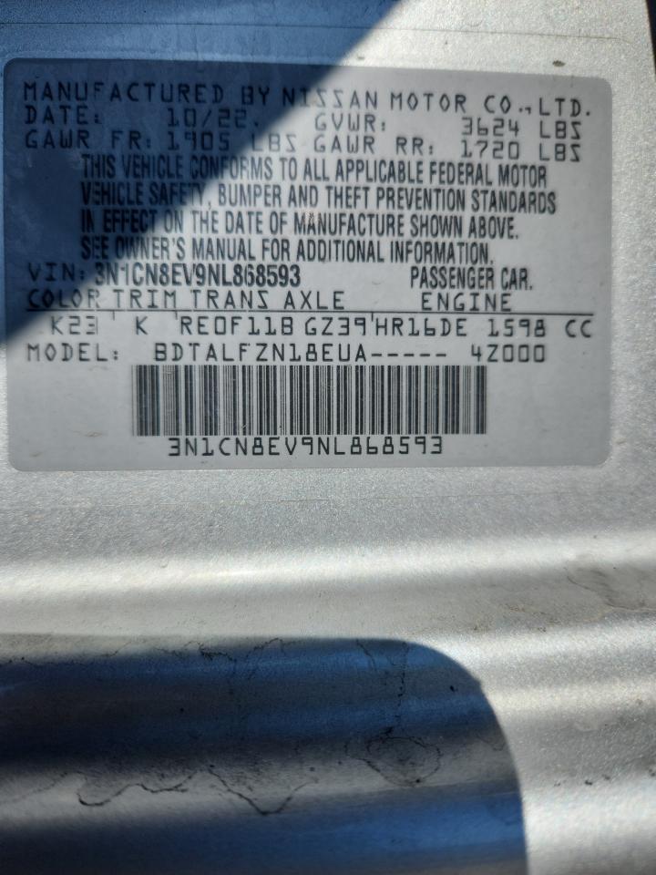 2022 Nissan Versa Sv VIN: 3N1CN8EV9NL868593 Lot: 89819975