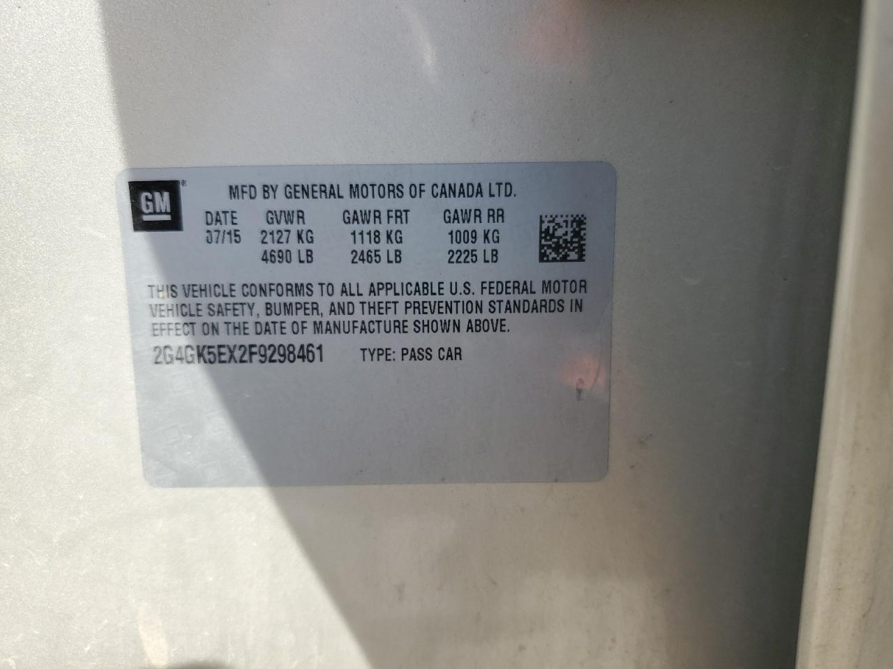 2015 Buick Regal VIN: 2G4GK5EX2F9298461 Lot: 81908845