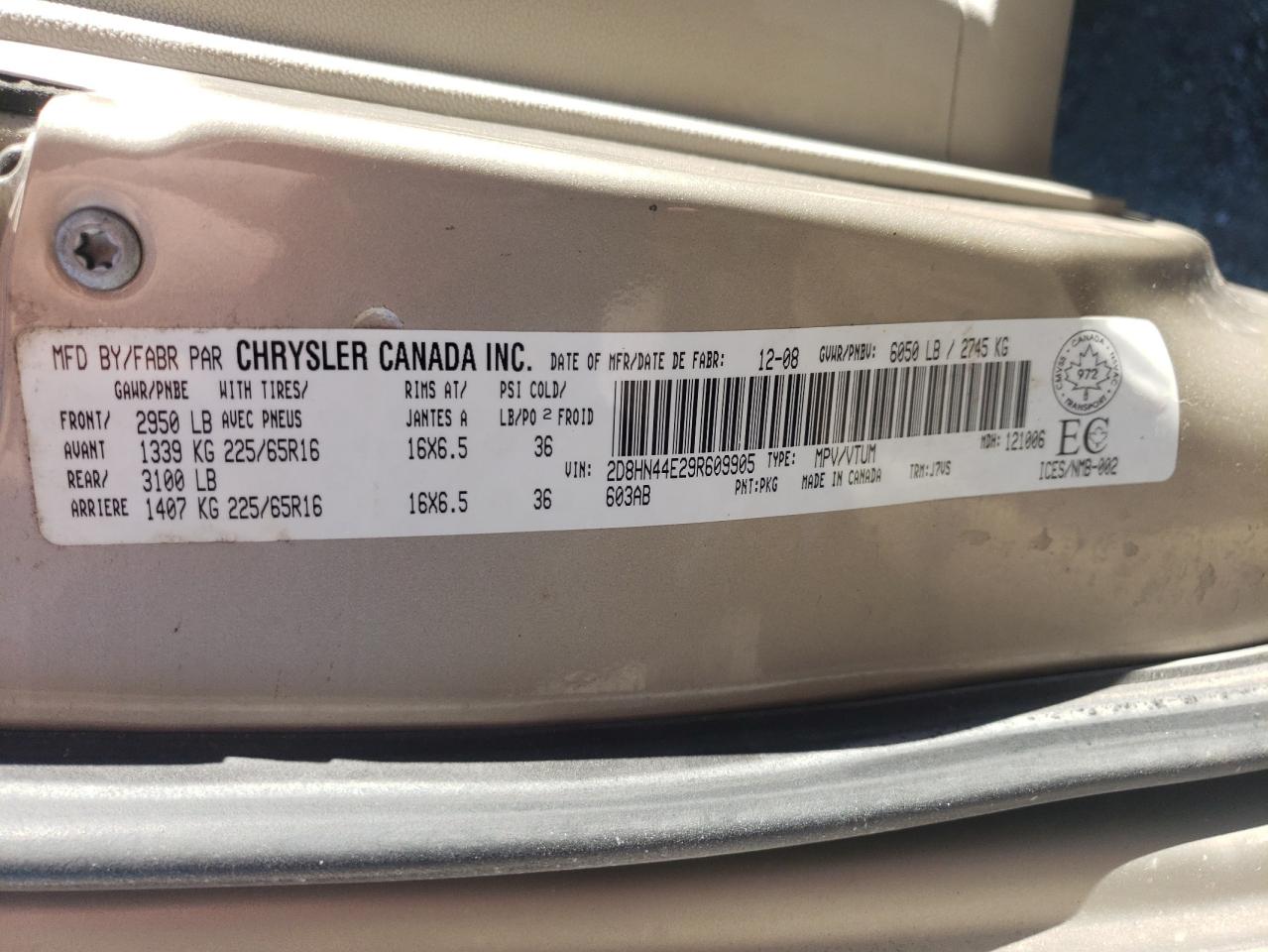 2009 Dodge Grand Caravan Se VIN: 2D8HN44E29R609905 Lot: 85343235