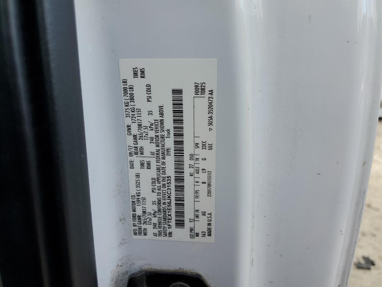 2018 Ford F150 Super Cab VIN: 1FTEX1E56JKC31535 Lot: 87383065