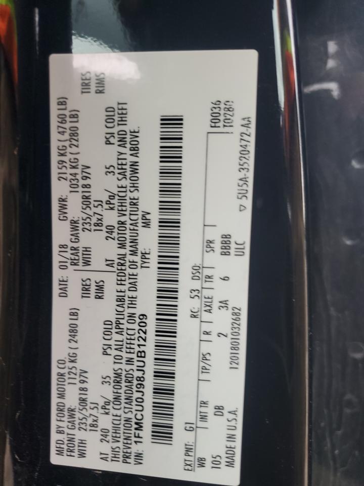 2018 Ford Escape Titanium VIN: 1FMCU0J98JUB12209 Lot: 90128185