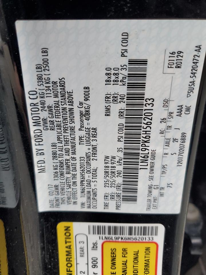 2017 Lincoln Continental Premiere VIN: 1LN6L9PK6H5620133 Lot: 86161085