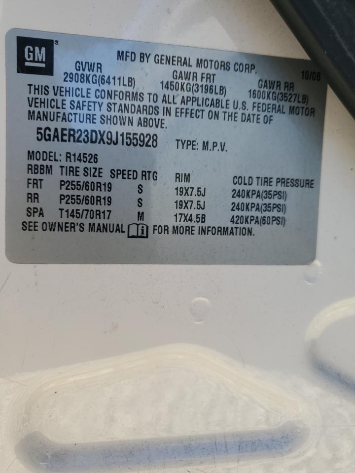 2009 Buick Enclave Cxl VIN: 5GAER23DX9J155928 Lot: 91037885