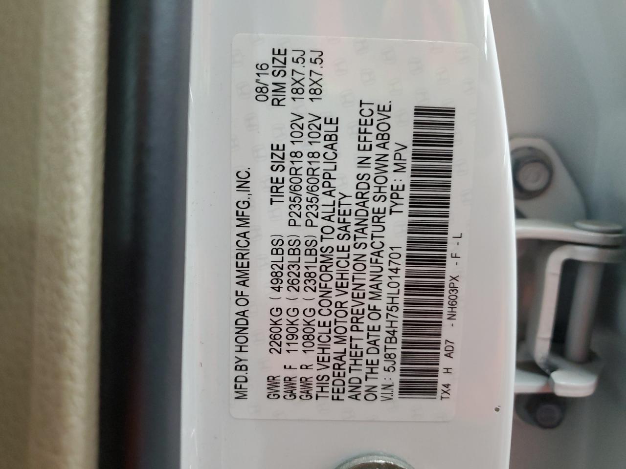 2017 Acura Rdx Advance VIN: 5J8TB4H75HL014701 Lot: 82659155