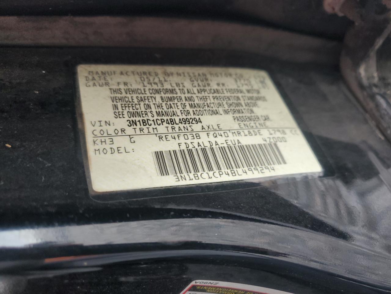 2011 Nissan Versa S VIN: 3N1BC1CP4BL499294 Lot: 90622995