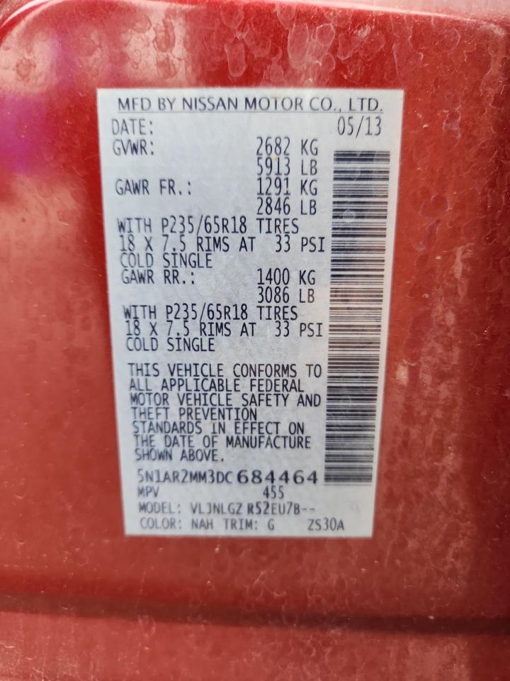 2013 Nissan Pathfinder S VIN: 5N1AR2MM3DC684464 Lot: 85766355