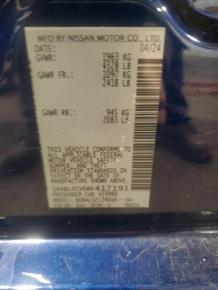 2024 Nissan Altima Sr VIN: 1N4BL4CV6RN417191 Lot: 86069545