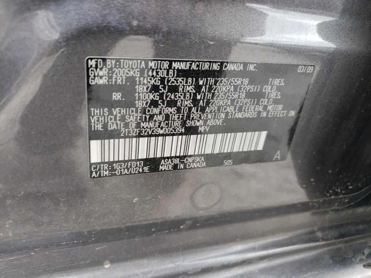 2009 Toyota Rav4 Sport VIN: 2T3ZF32V39W005394 Lot: 85319025