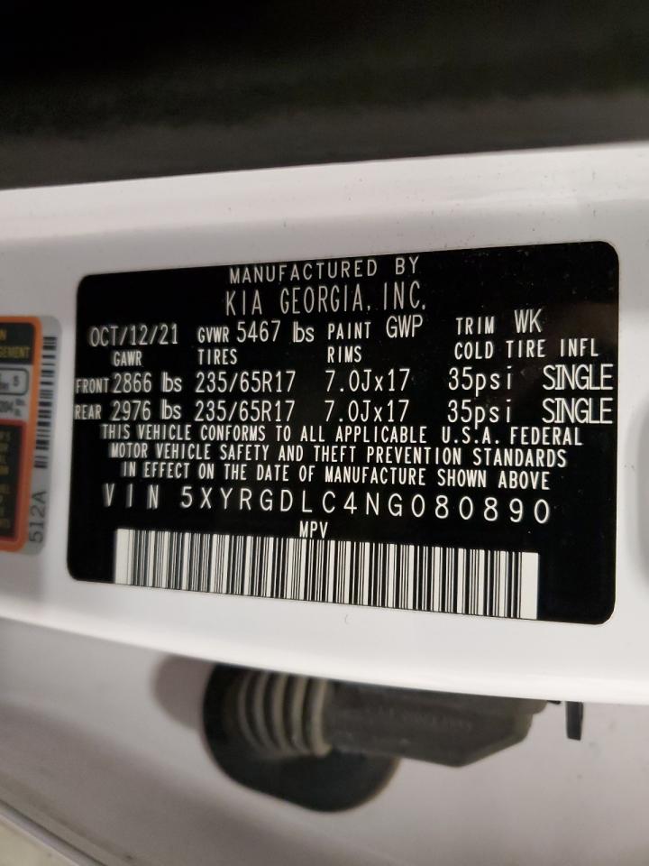 2022 Kia Sorento Lx VIN: 5XYRGDLC4NG080890 Lot: 85706635