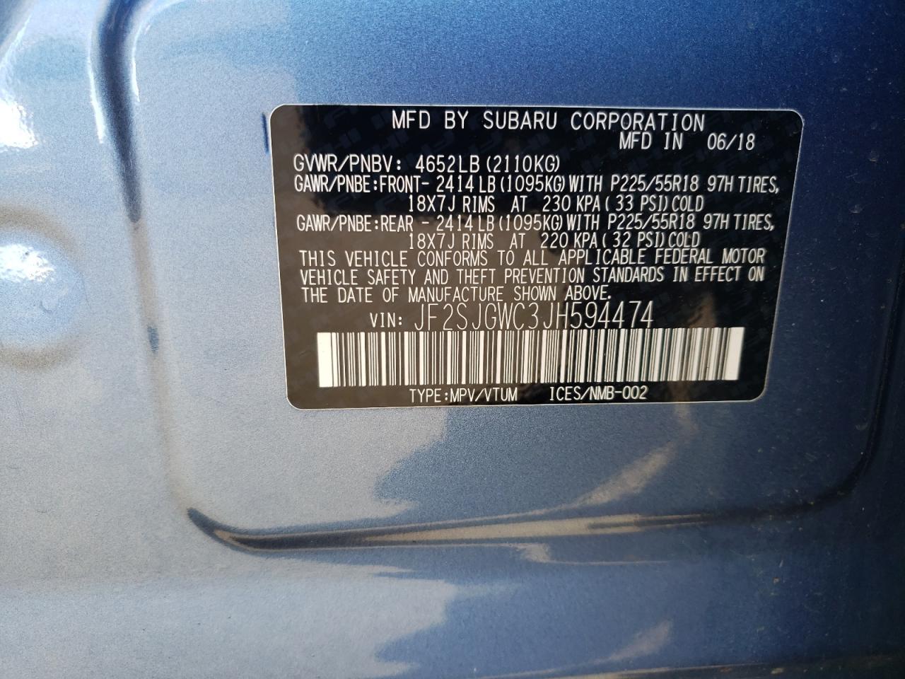 2018 Subaru Forester 2.0Xt Touring VIN: JF2SJGWC3JH594474 Lot: 82251465