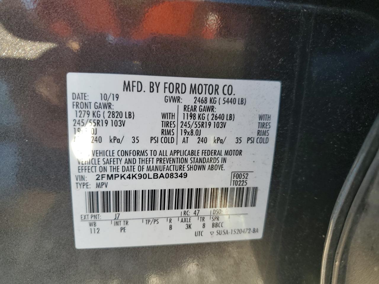 2020 Ford Edge Titanium VIN: 2FMPK4K90LBA08349 Lot: 86996225