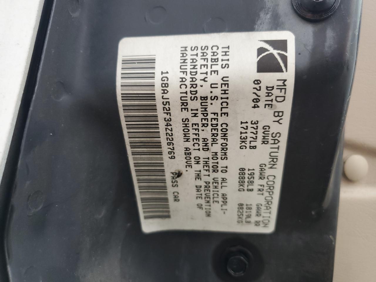 2004 Saturn Ion Level 2 VIN: 1G8AJ52F34Z226769 Lot: 86258815