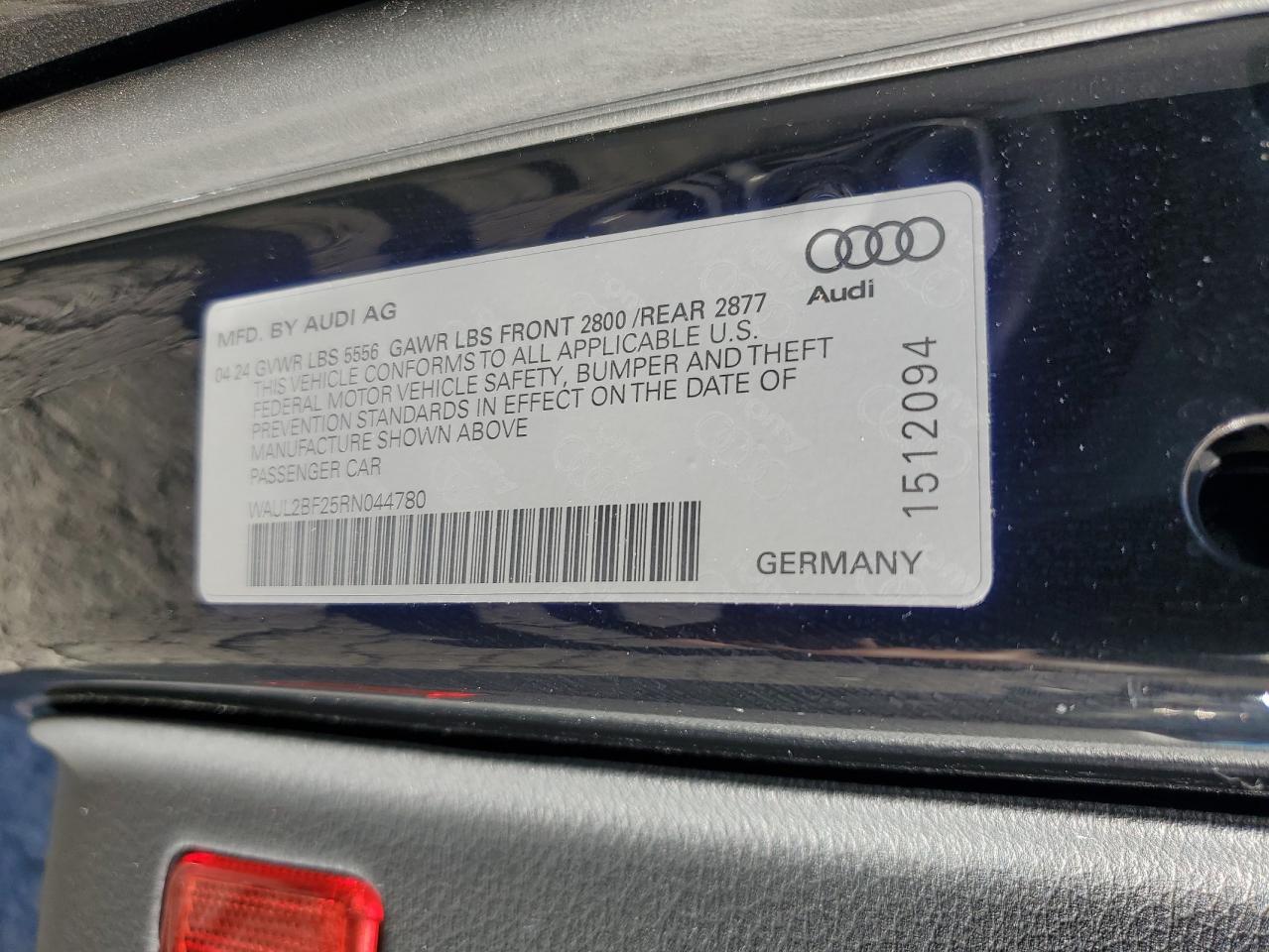 2024 Audi A6 Premium Plus VIN: WAUL2BF25RN044780 Lot: 87266195