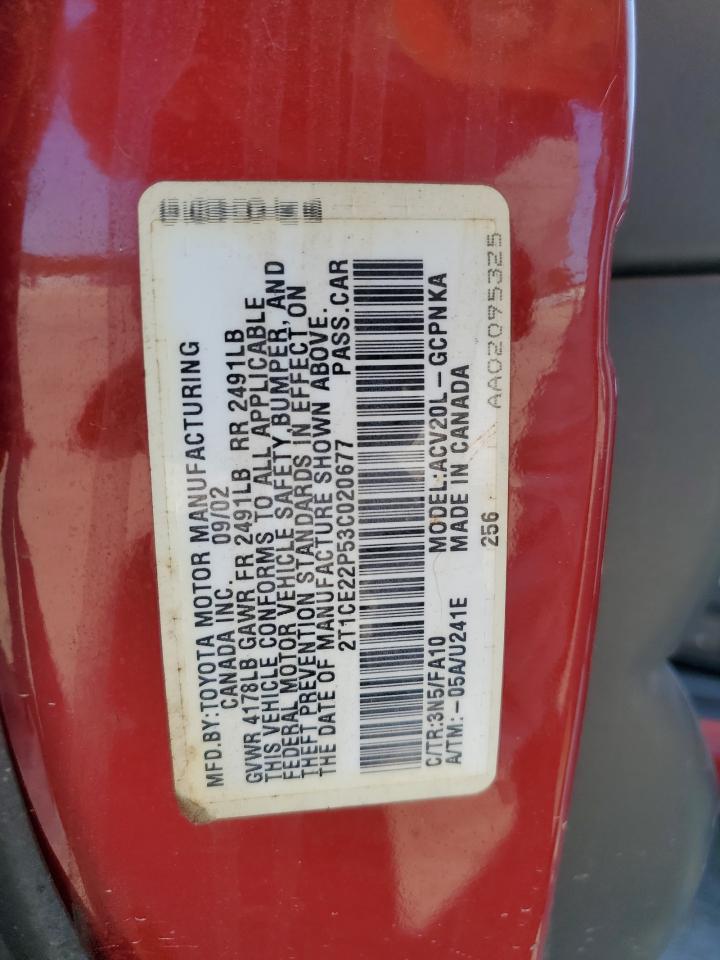 2003 Toyota Camry Solara Se VIN: 2T1CE22P53C020677 Lot: 82368865