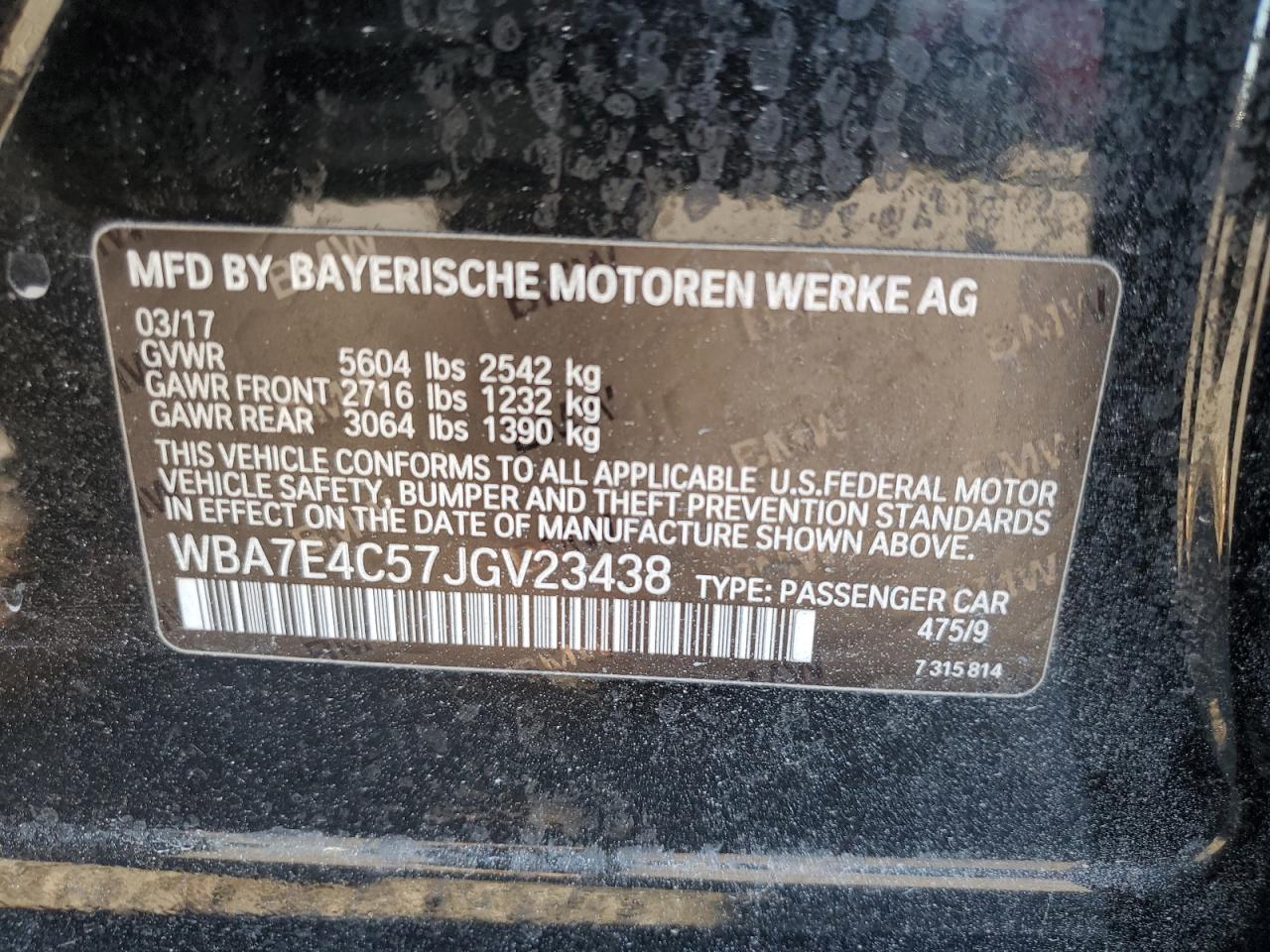 2018 BMW 740 Xi VIN: WBA7E4C57JGV23438 Lot: 85695325