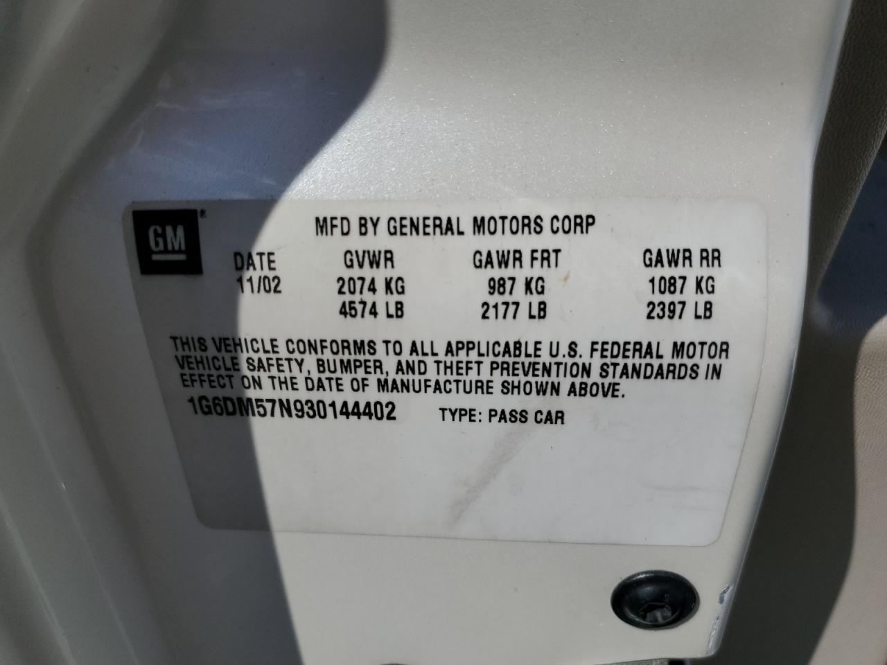 2003 Cadillac Cts VIN: 1G6DM57N930144402 Lot: 82630875