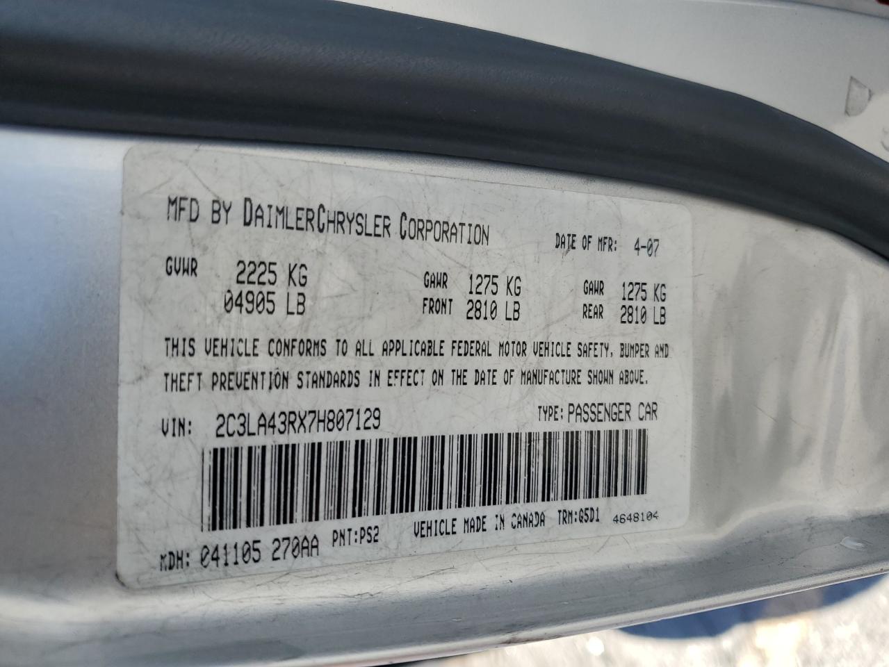 2007 Chrysler 300 VIN: 2C3LA43RX7H807129 Lot: 87305225