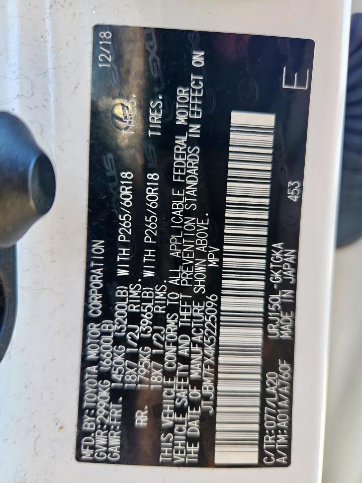 2019 Lexus Gx 460 VIN: JTJBM7FX4K5225096 Lot: 90898655