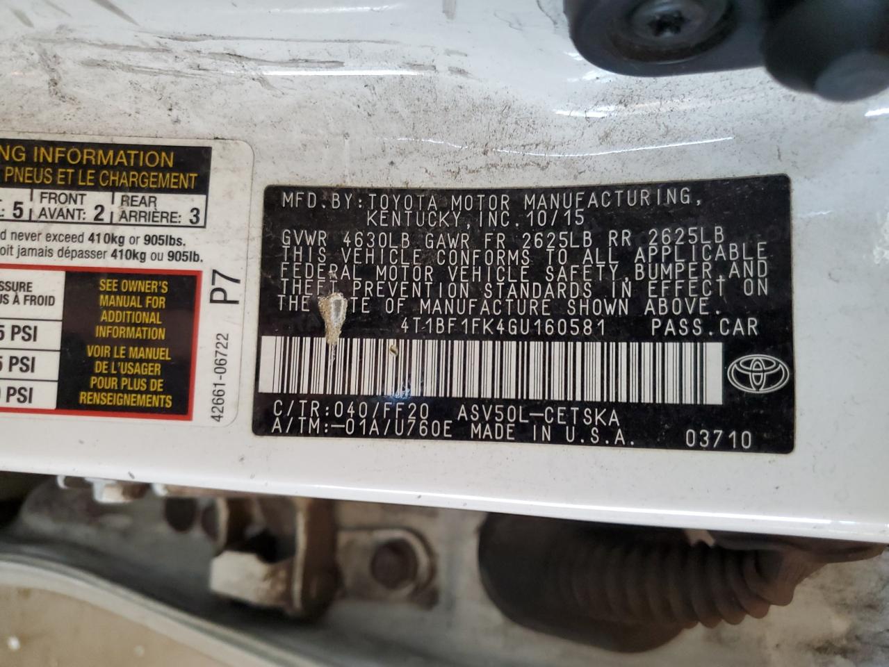 2016 Toyota Camry Le VIN: 4T1BF1FK4GU160581 Lot: 82190185