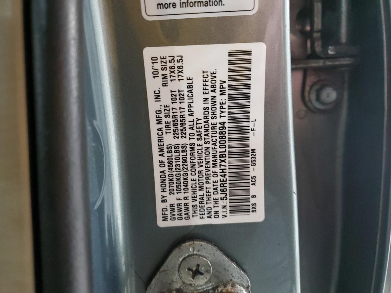 2011 Honda Cr-V Exl VIN: 5J6RE4H7XBL008894 Lot: 89856505