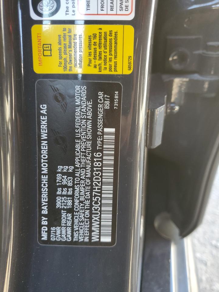 2017 Mini Cooper S VIN: WMWXU3C57H2D31816 Lot: 82520415