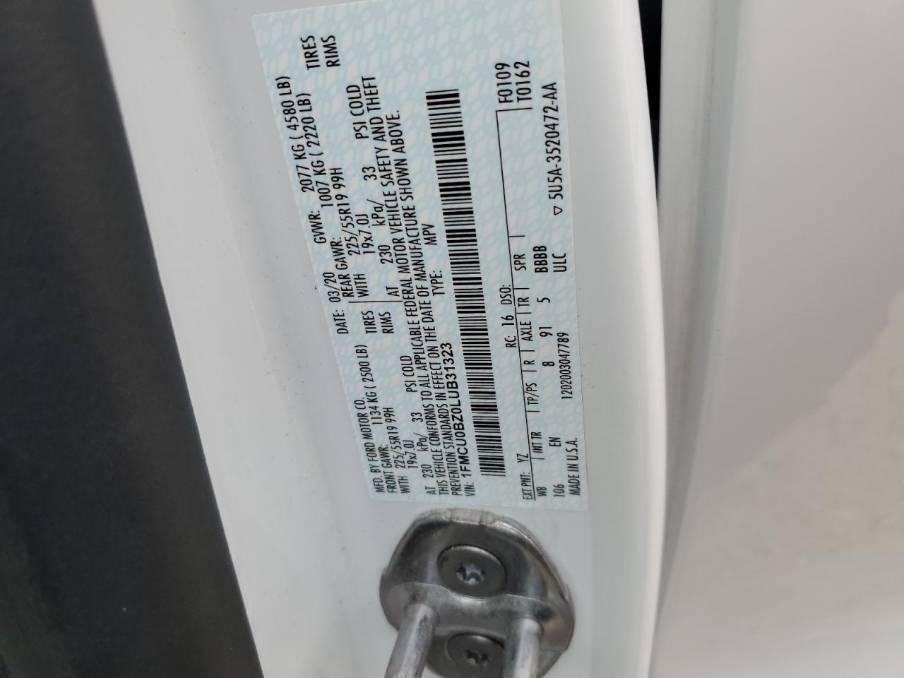 2020 Ford Escape Se Sport VIN: 1FMCU0BZ0LUB31323 Lot: 82344605