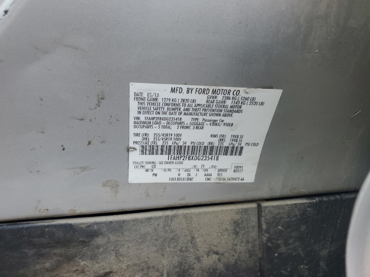 2013 Ford Taurus Limited VIN: 1FAHP2F8XDG235418 Lot: 82766485