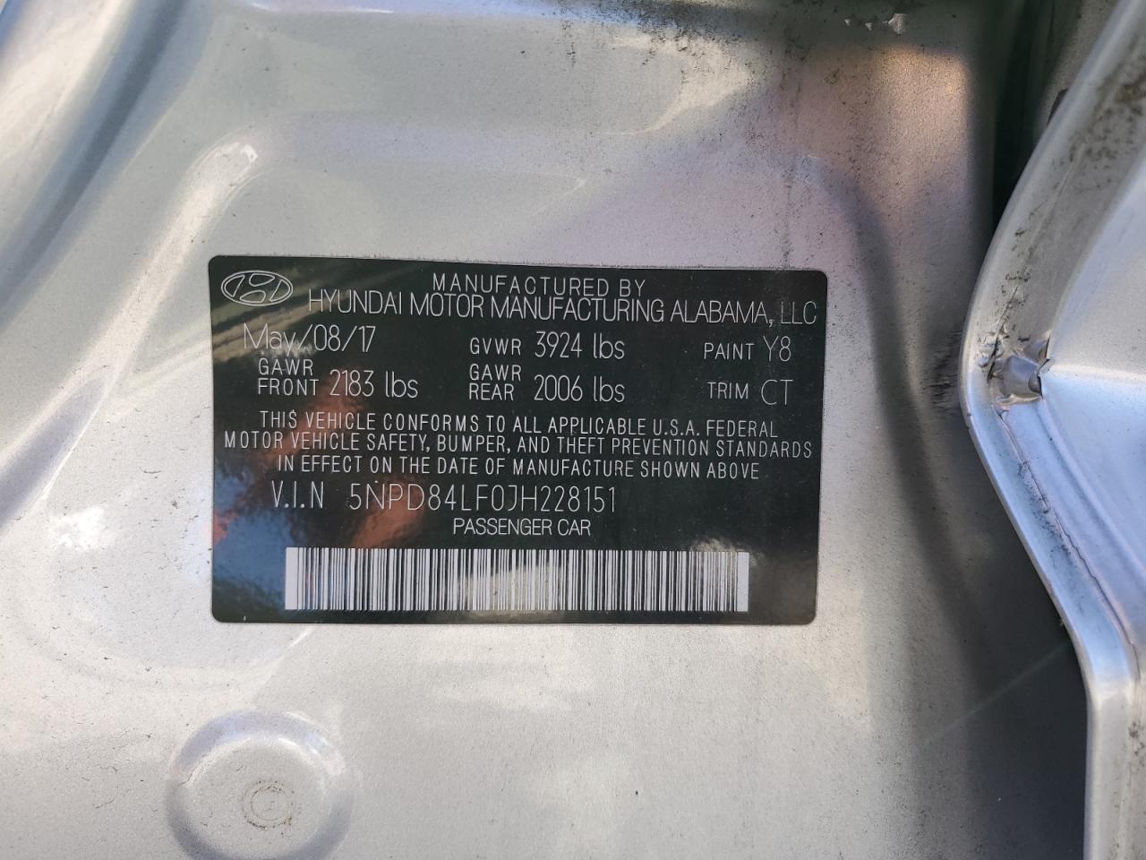 2018 Hyundai Elantra Sel VIN: 5NPD84LF0JH228151 Lot: 86183655