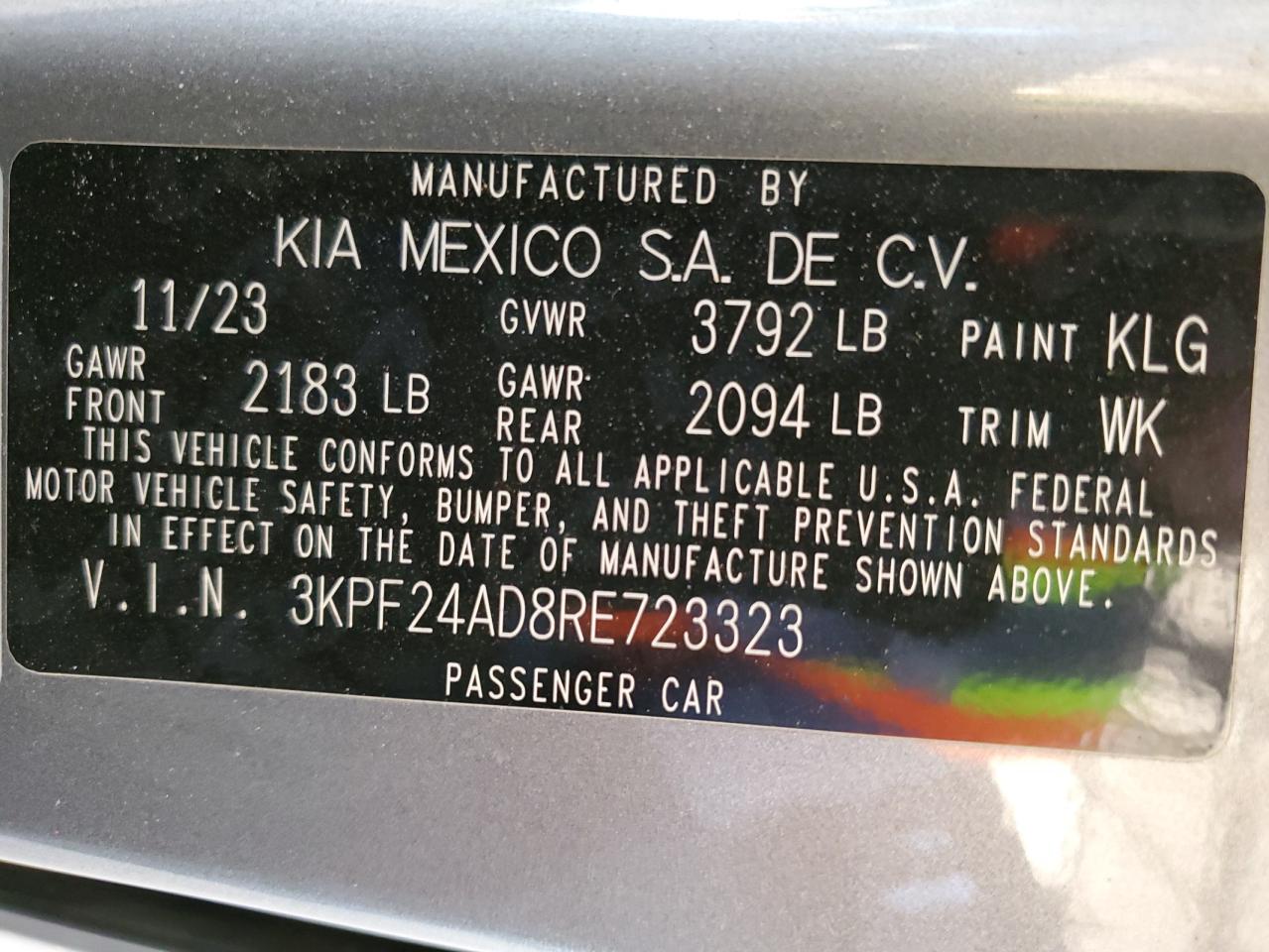 2024 Kia Forte Lx VIN: 3KPF24AD8RE723323 Lot: 86505605