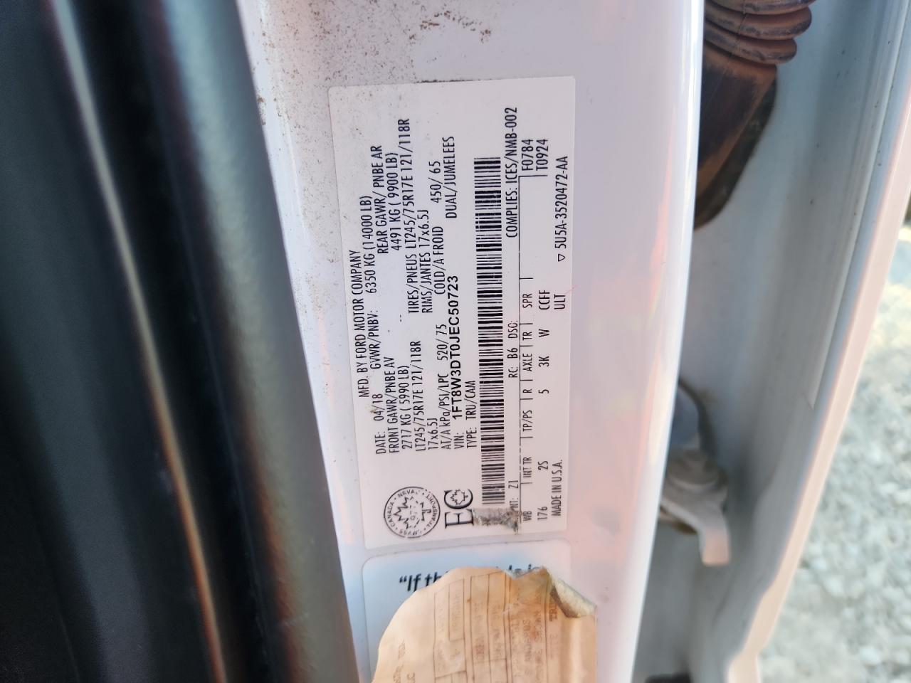 2018 Ford F350 Super Duty VIN: 1FT8W3DT0JEC50723 Lot: 84884795