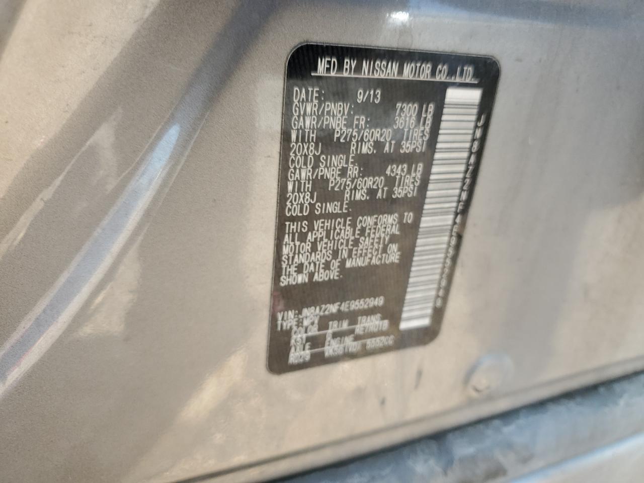 2014 Infiniti Qx80 VIN: JN8AZ2NF4E9552949 Lot: 90134805