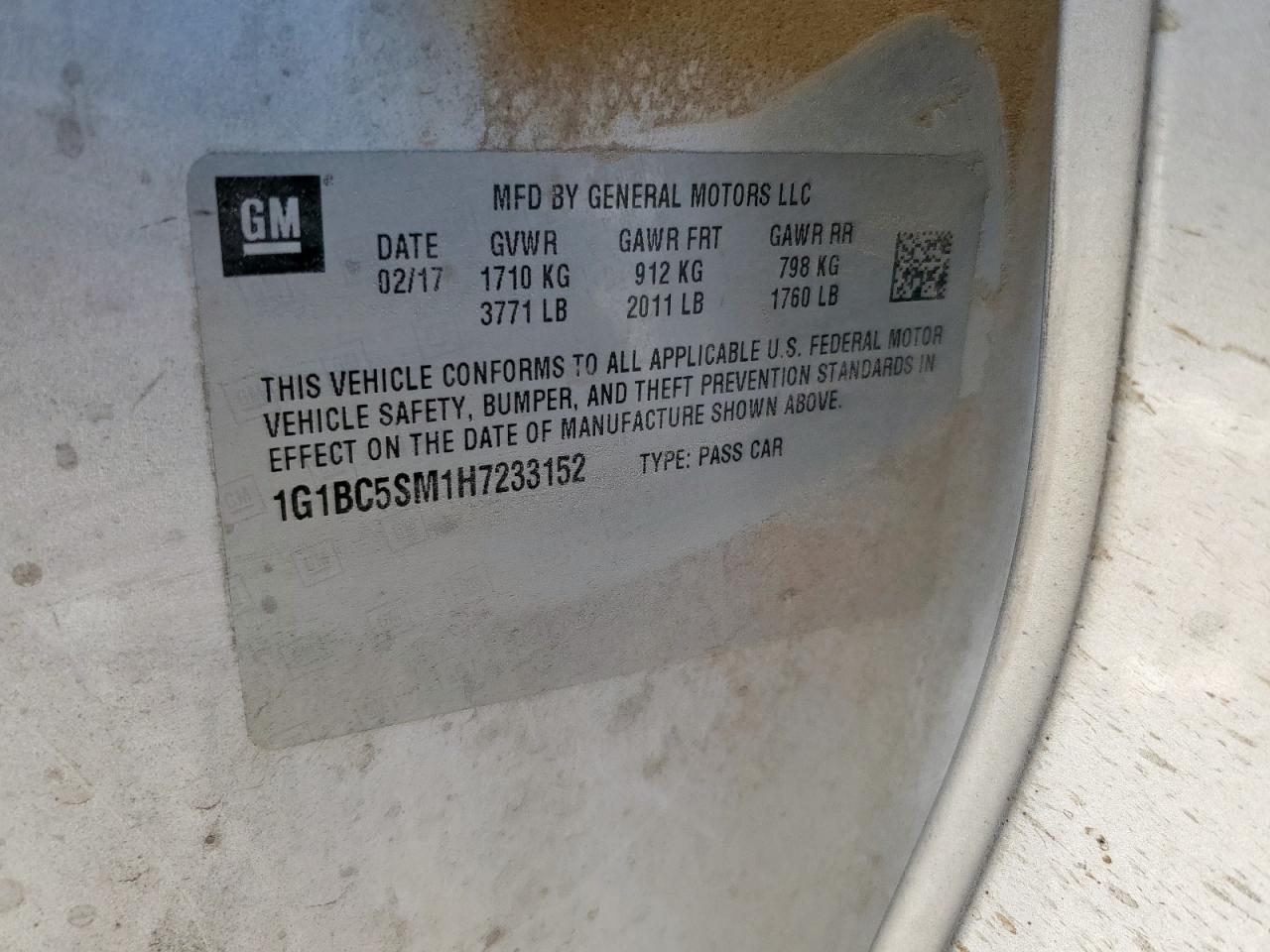 2017 Chevrolet Cruze Ls VIN: 1G1BC5SM1H7233152 Lot: 82499275