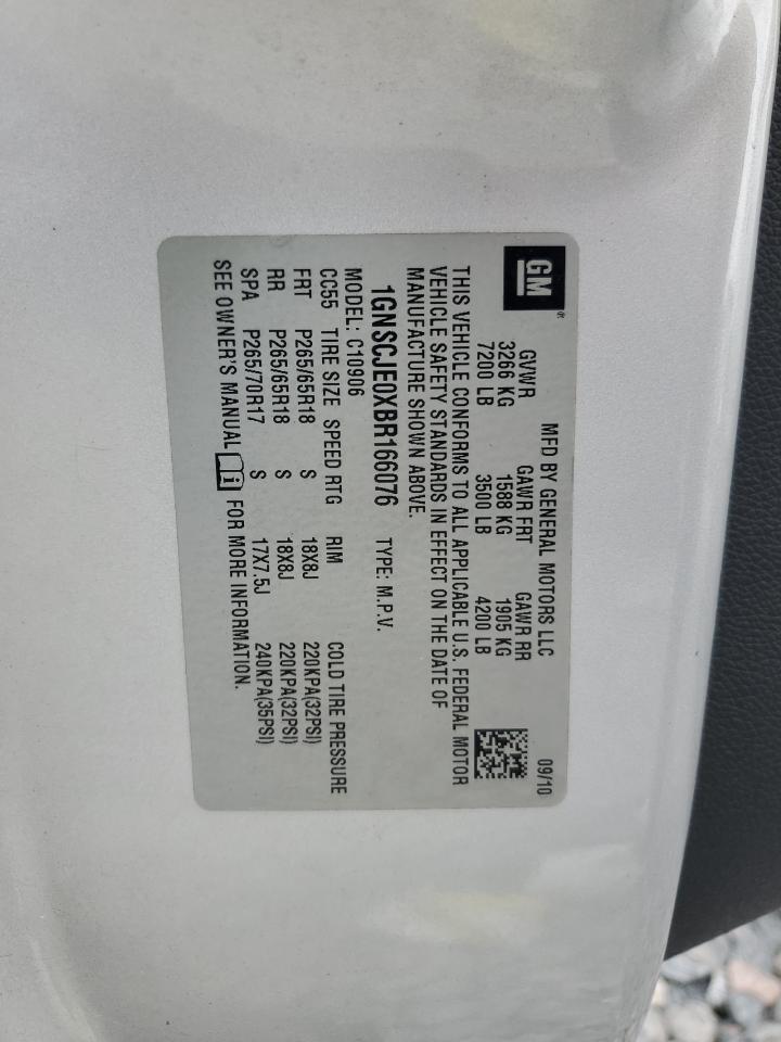 2011 Chevrolet Suburban C1500 Lt VIN: 1GNSCJE0XBR166076 Lot: 85882165